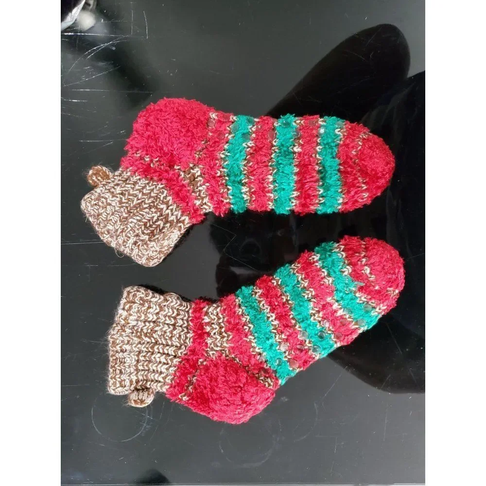 Sock Monkey Socks one size striped knitted red‎ green